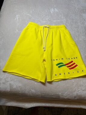 NWOT Denim Tears yellow gym shorts SZ LG